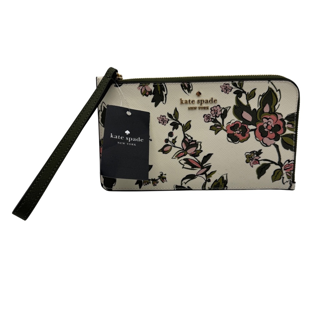 Kate Spade Forest Blooms Lucy Medium L-Zip Wristlet Wallet KL855 Meringue Multi